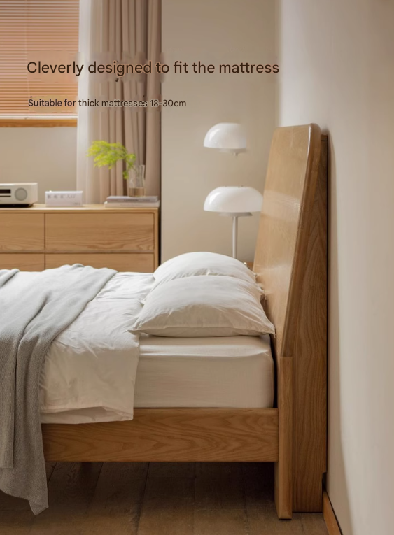 Ash Solid Wood Bed Simple High Headboard.