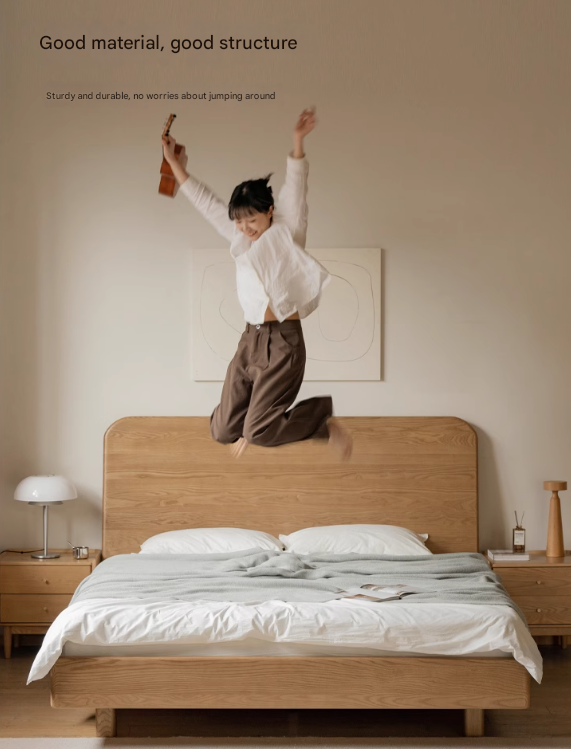 Ash Solid Wood Bed Simple High Headboard.