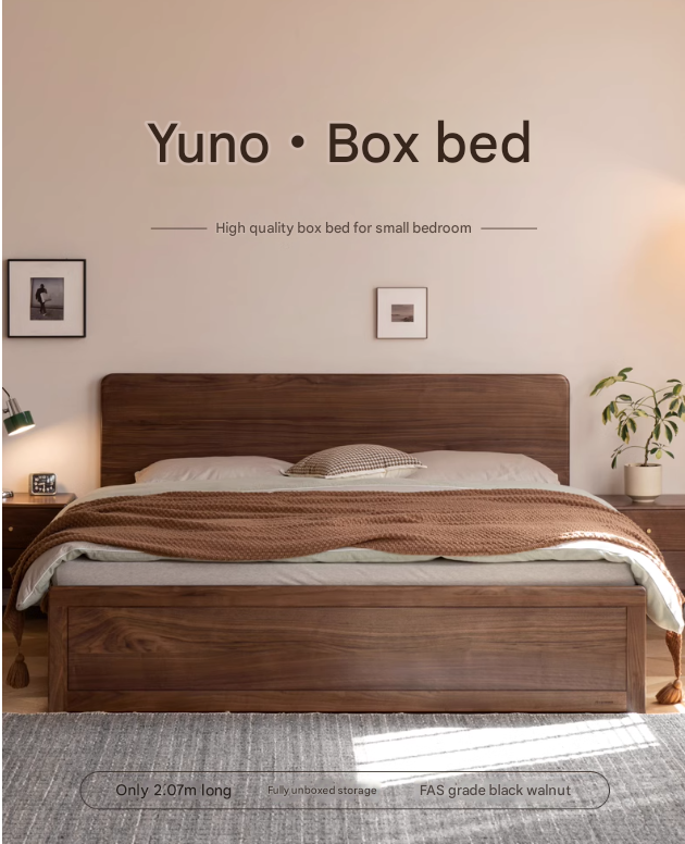 Black Walnut, Oak Solid Wood Bed Box Modern