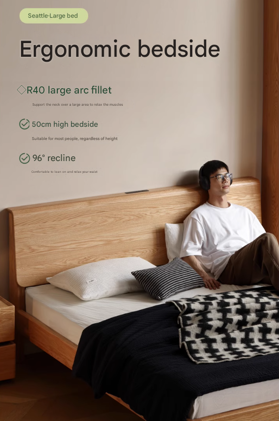 Oak Solid Wood Bed Nordic Modern