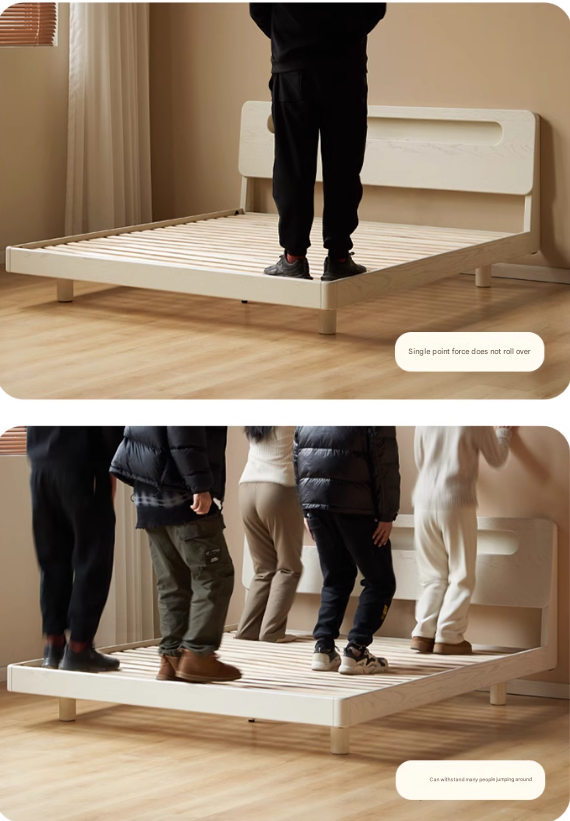 Oak Solid Wood Bed Cream Suspension Bed Luminous