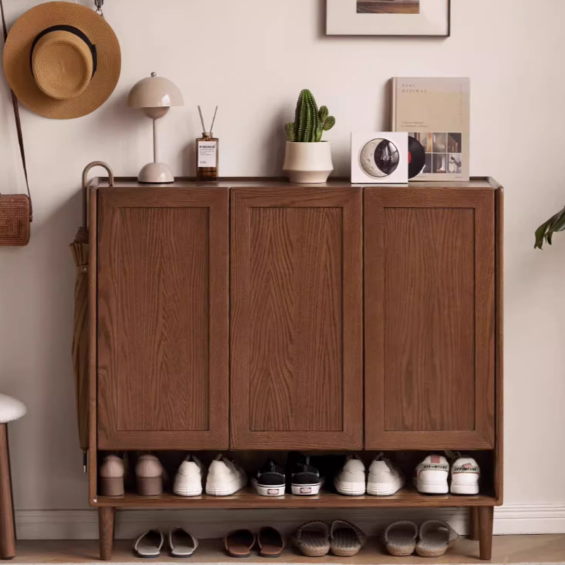 Oak Solid Wood, Solid Rubberwood Large Capacity Shoe Cabinet