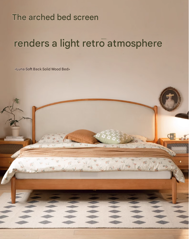 Cherry Solid Wood Bed Technology Сloth Cream Style