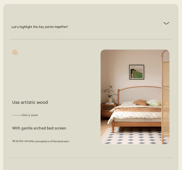 Cherry Solid Wood Bed Technology Сloth Cream Style