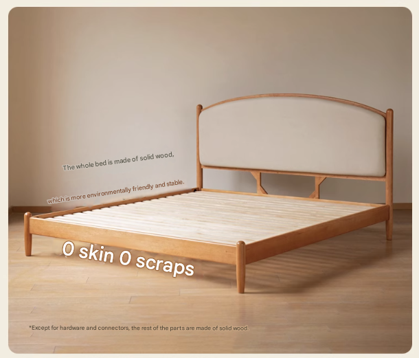 Cherry Solid Wood Bed Technology Сloth Cream Style