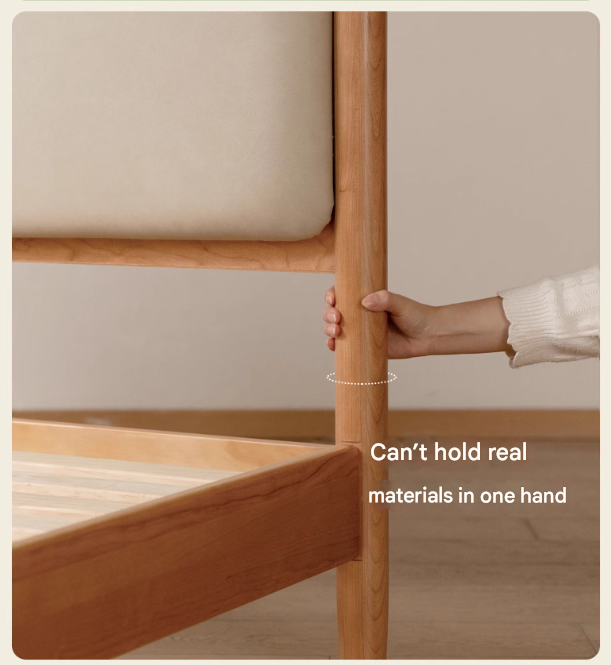 Cherry Solid Wood Bed Technology Сloth Cream Style