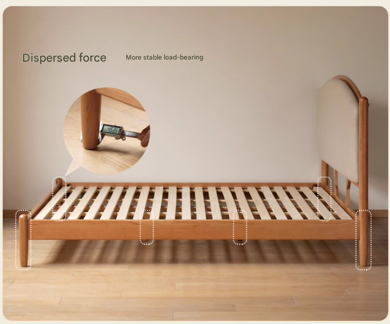 Cherry Solid Wood Bed Technology Сloth Cream Style