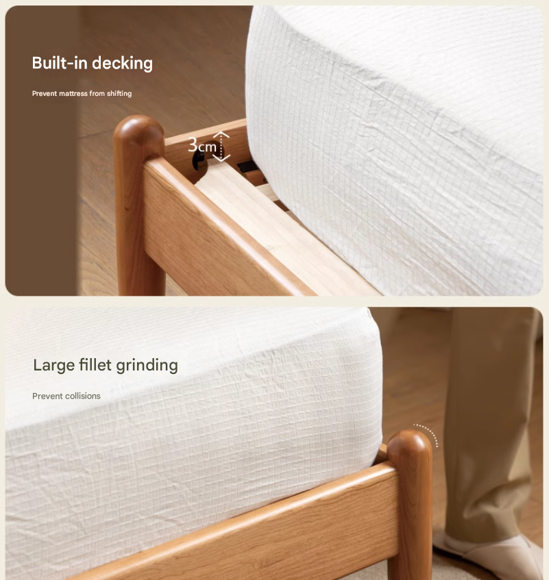 Cherry Solid Wood Bed Technology Сloth Cream Style