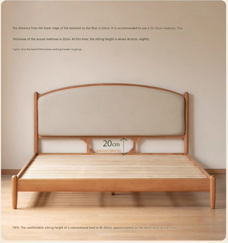 Cherry Solid Wood Bed Technology Сloth Cream Style