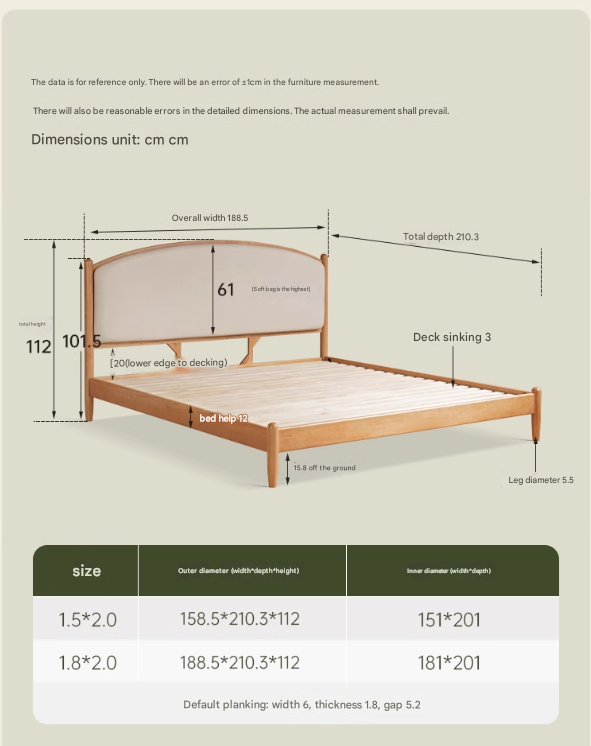 Cherry Solid Wood Bed Technology Сloth Cream Style