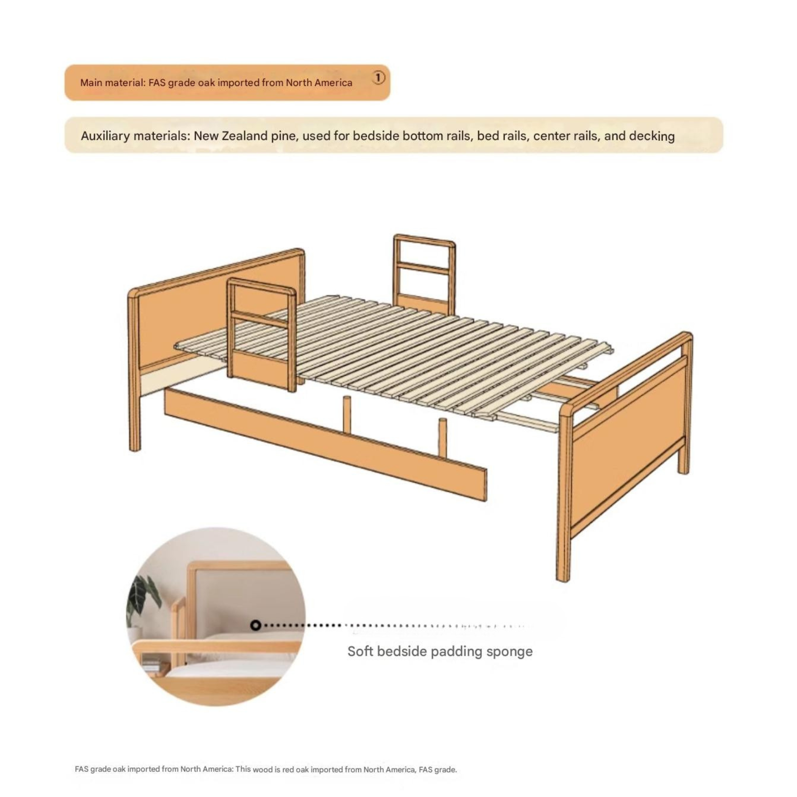 Oak Solid Wood Bed Elderly Bed Suitable For The Elderly High Bed