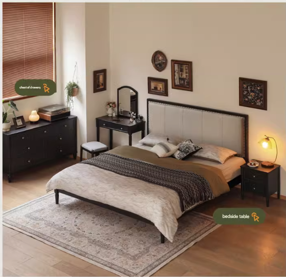 Oak Solid Wood Technology Cloth American Soft Back Bed