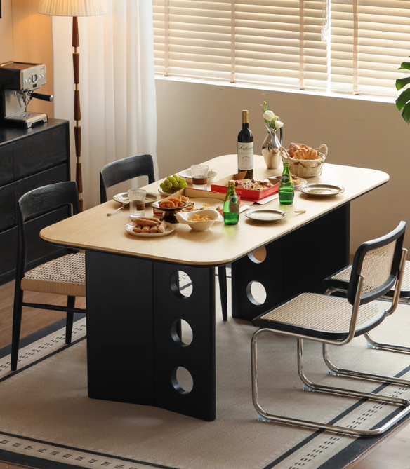 Ash, Oak Solid Wood Medieval Style Rock Plate Retro Dining Table