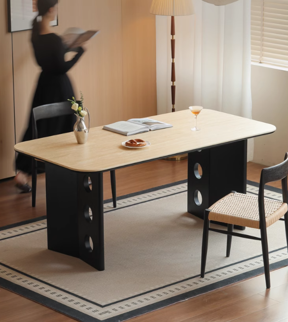 Ash, Oak Solid Wood Medieval Style Rock Plate Retro Dining Table