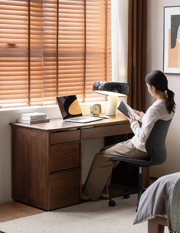 Black Walnut Solid Wood Combination Desk With Shelf