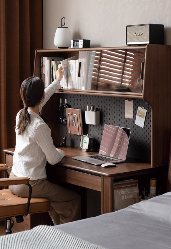 Black Walnut Solid Wood Combination Desk With Shelf