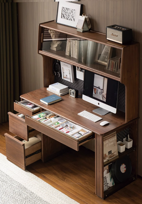 Black Walnut Solid Wood Combination Desk With Shelf