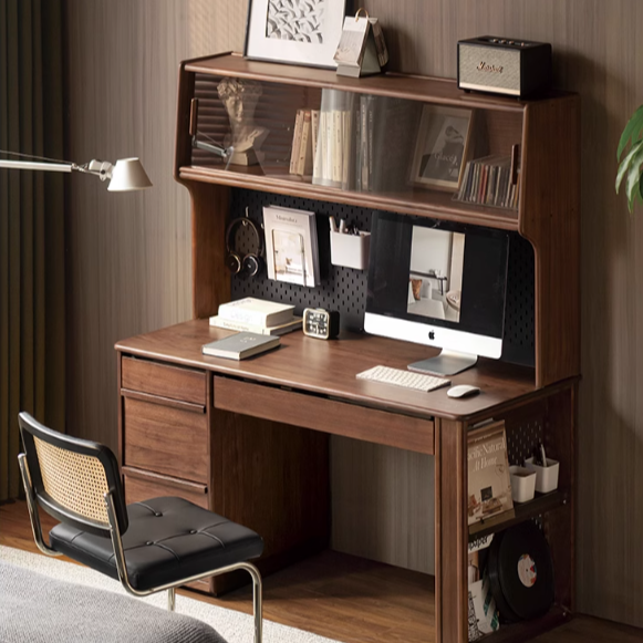 Black Walnut Solid Wood Combination Desk With Shelf