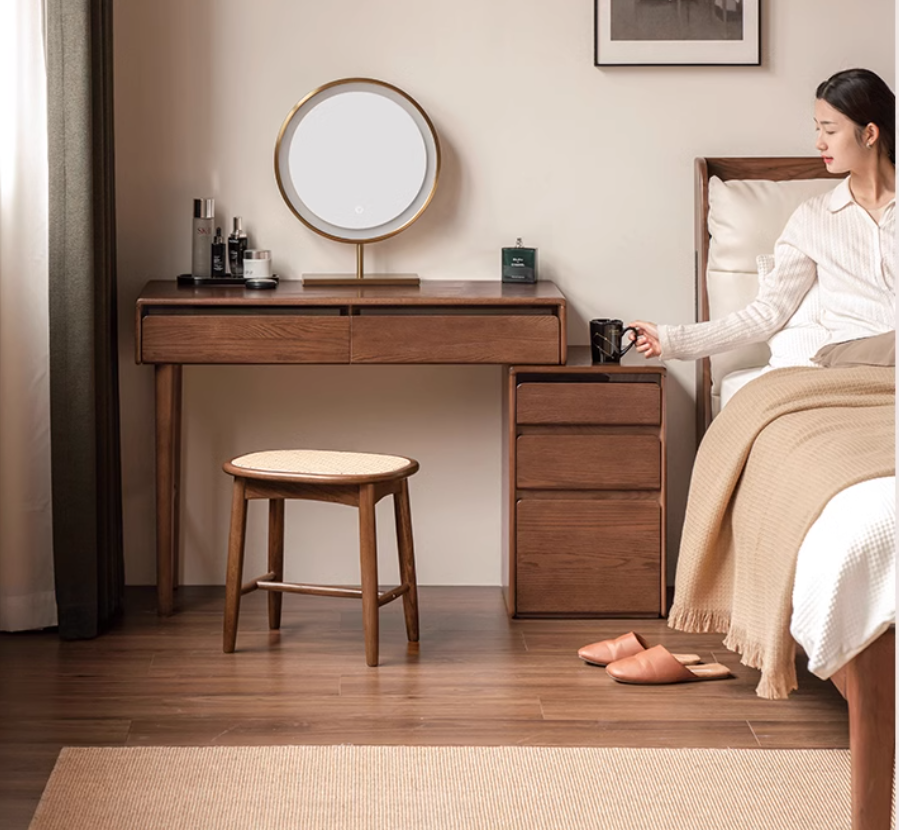 Black Walnut, Oak Solid Wood Modern Makeup Stool