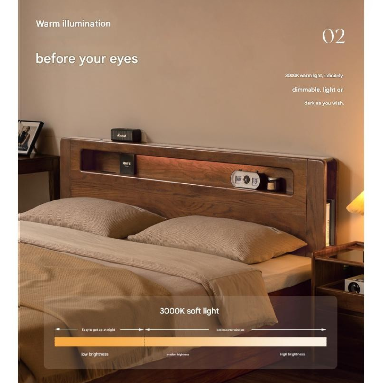 Oak Solid Wood Luminous Storage Box Bed