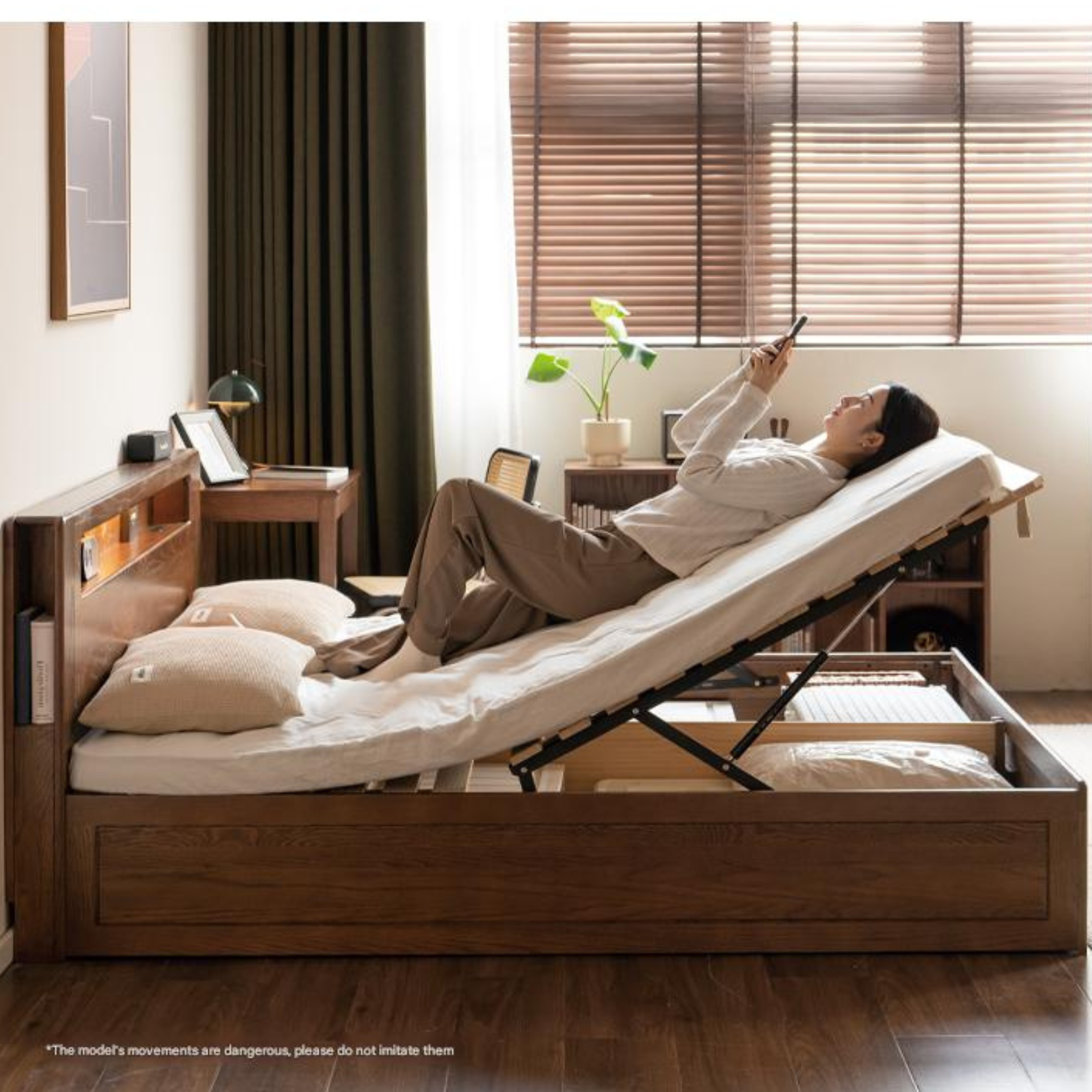 Oak Solid Wood Luminous Storage Box Bed