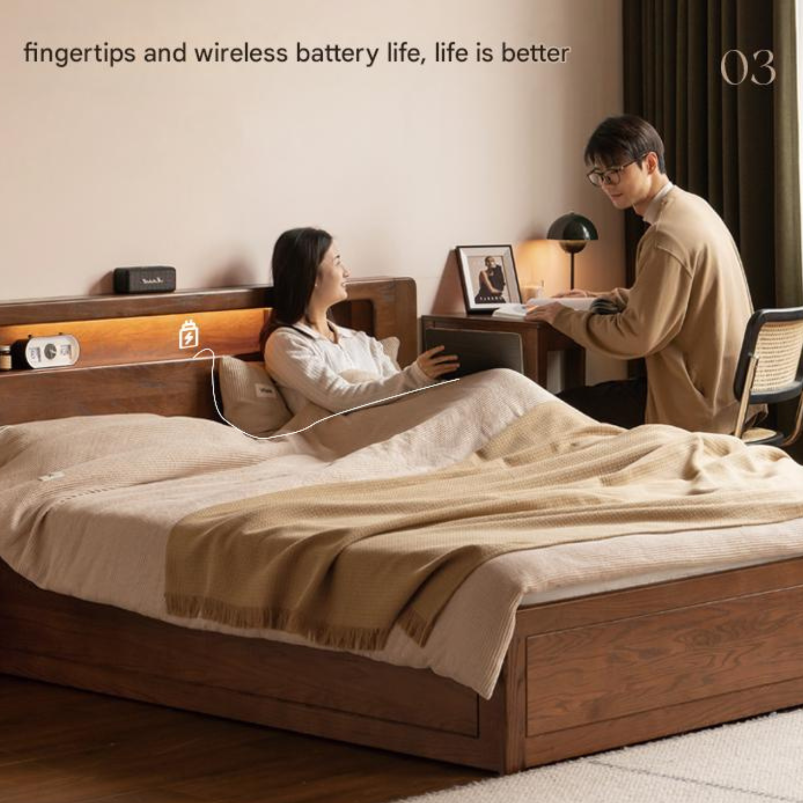 Oak Solid Wood Luminous Storage Box Bed