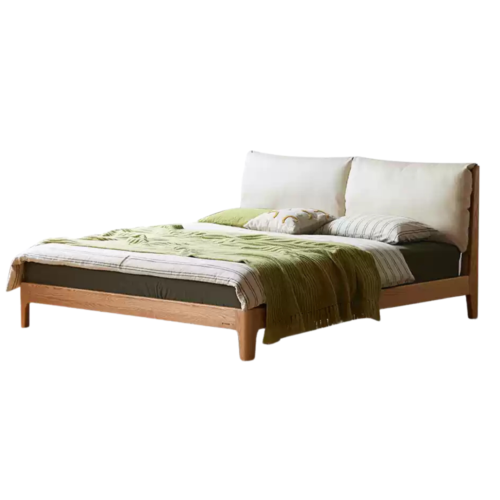 Beech, Oak, Black Walnut Solid Wood Fabric Soft Bed