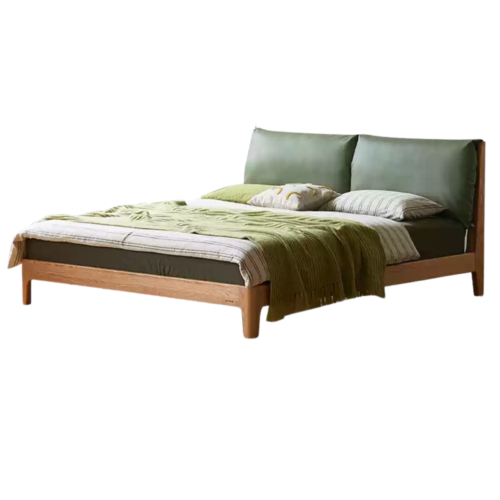 Beech, Oak, Black Walnut Solid Wood Fabric Soft Bed