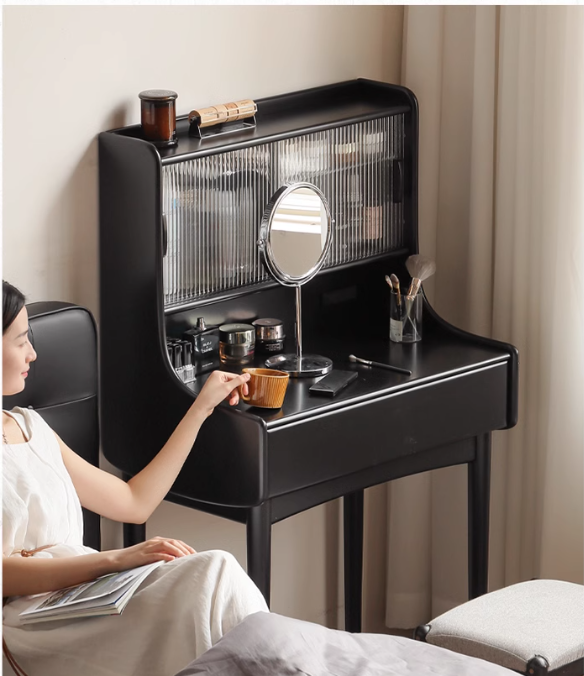 Solid Rubberwood Retro Multifunctional Vanity Table Storage Rack Integrated.