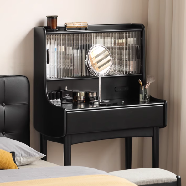 Solid Rubberwood Retro Multifunctional Dressing Table Storage Rack Integrated.