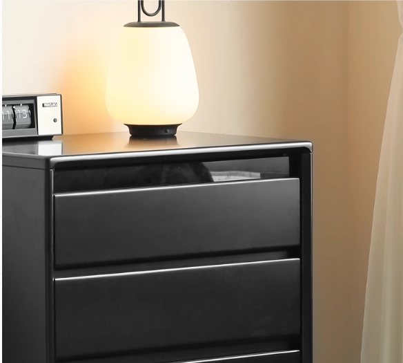 Rubber Solid Wood Modern Black Drawer Cabinet