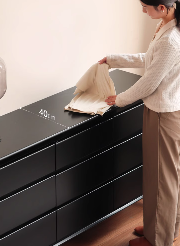 Rubber Solid Wood Modern Black Drawer Cabinet