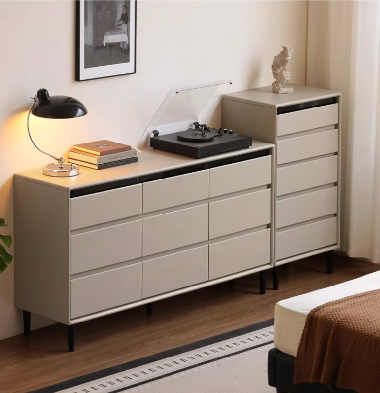 Rubber Solid Wood Modern Black Drawer Cabinet