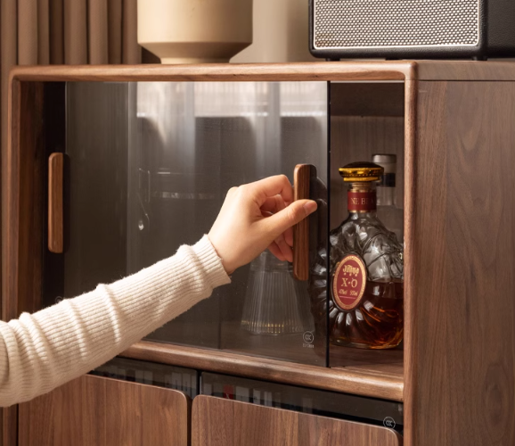 Black Walnut, Oak Solid Wood Modern Side Cabinet