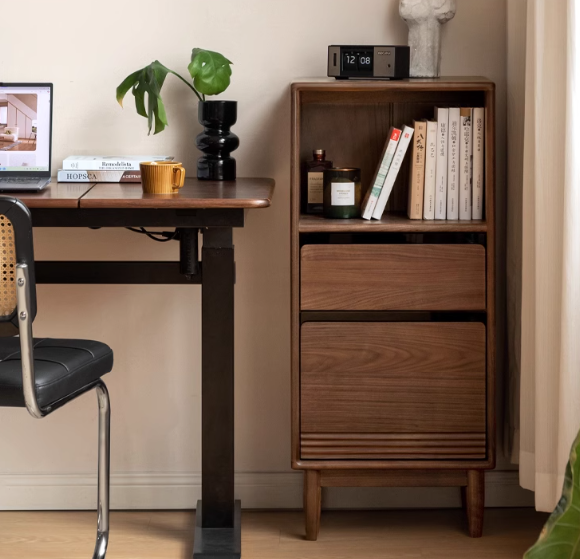 Black Walnut, Oak Solid Wood Modern Side Cabinet
