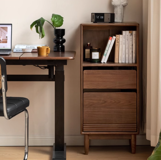 Black Walnut Solid Wood Side Cabinet with Minimalist TV Stand Storage Design