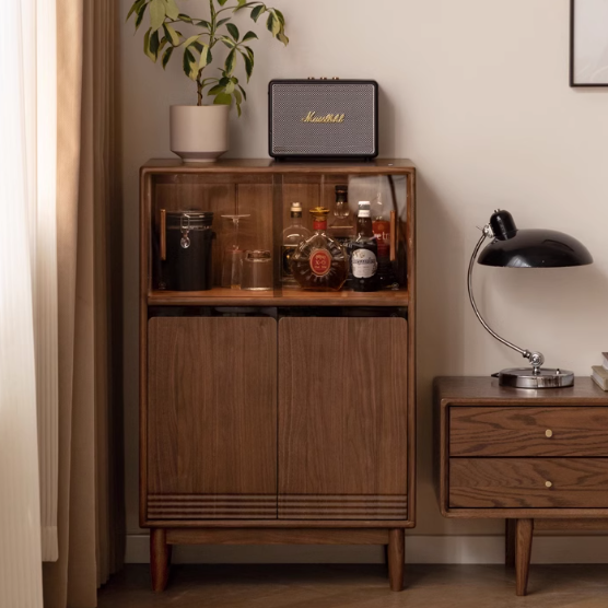 Black Walnut, Oak Solid Wood Modern Side Cabinet