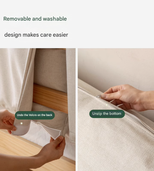 Beech, Oak, Black Walnut Solid Wood Fabric Soft Bed