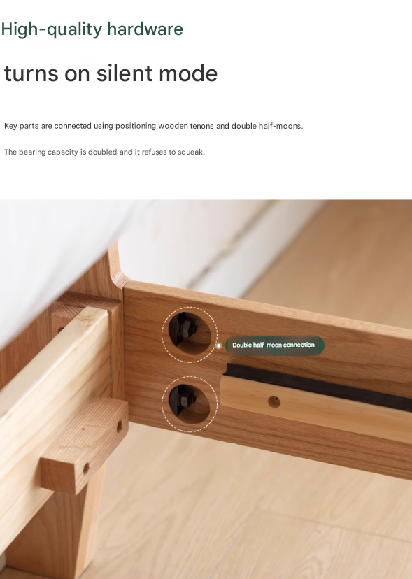 Beech, Oak, Black Walnut Solid Wood Fabric Soft Bed