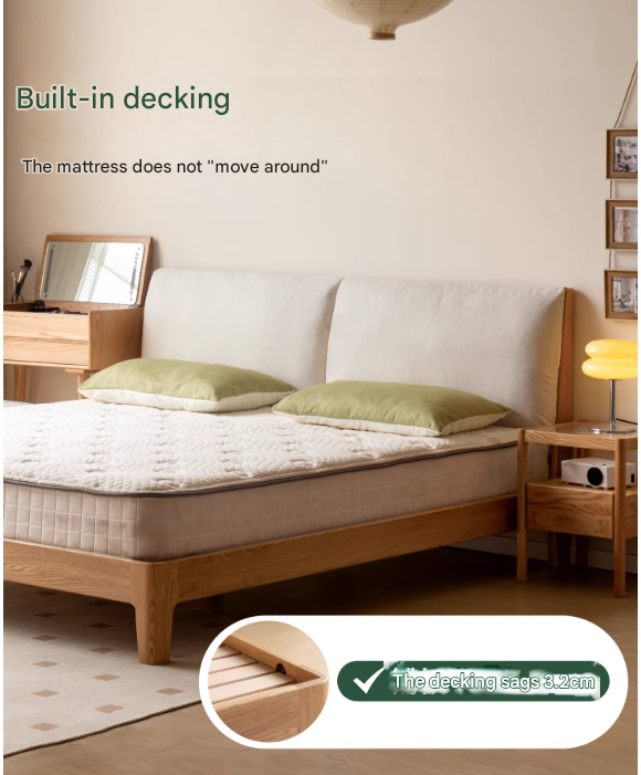 Beech, Oak, Black Walnut Solid Wood Fabric Soft Bed