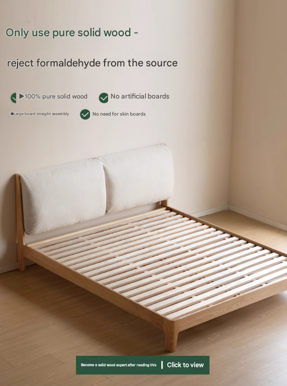 Beech, Oak, Black Walnut Solid Wood Fabric Soft Bed