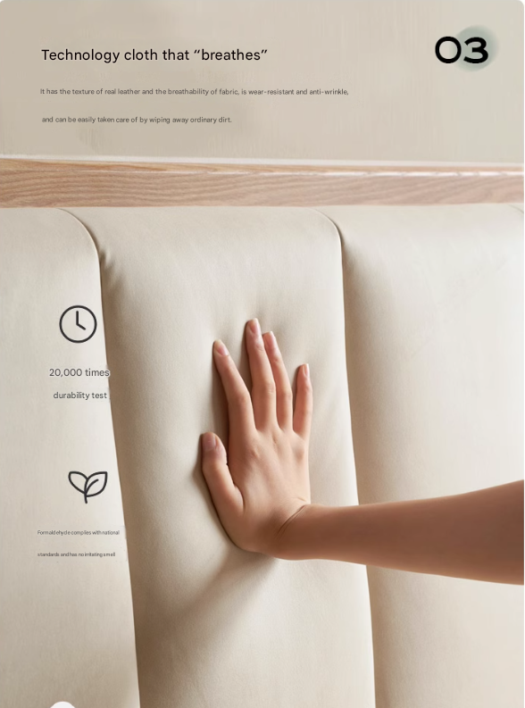 Ash Solid Wood Genuine Leather, Technical Cloth Box Storage Bed