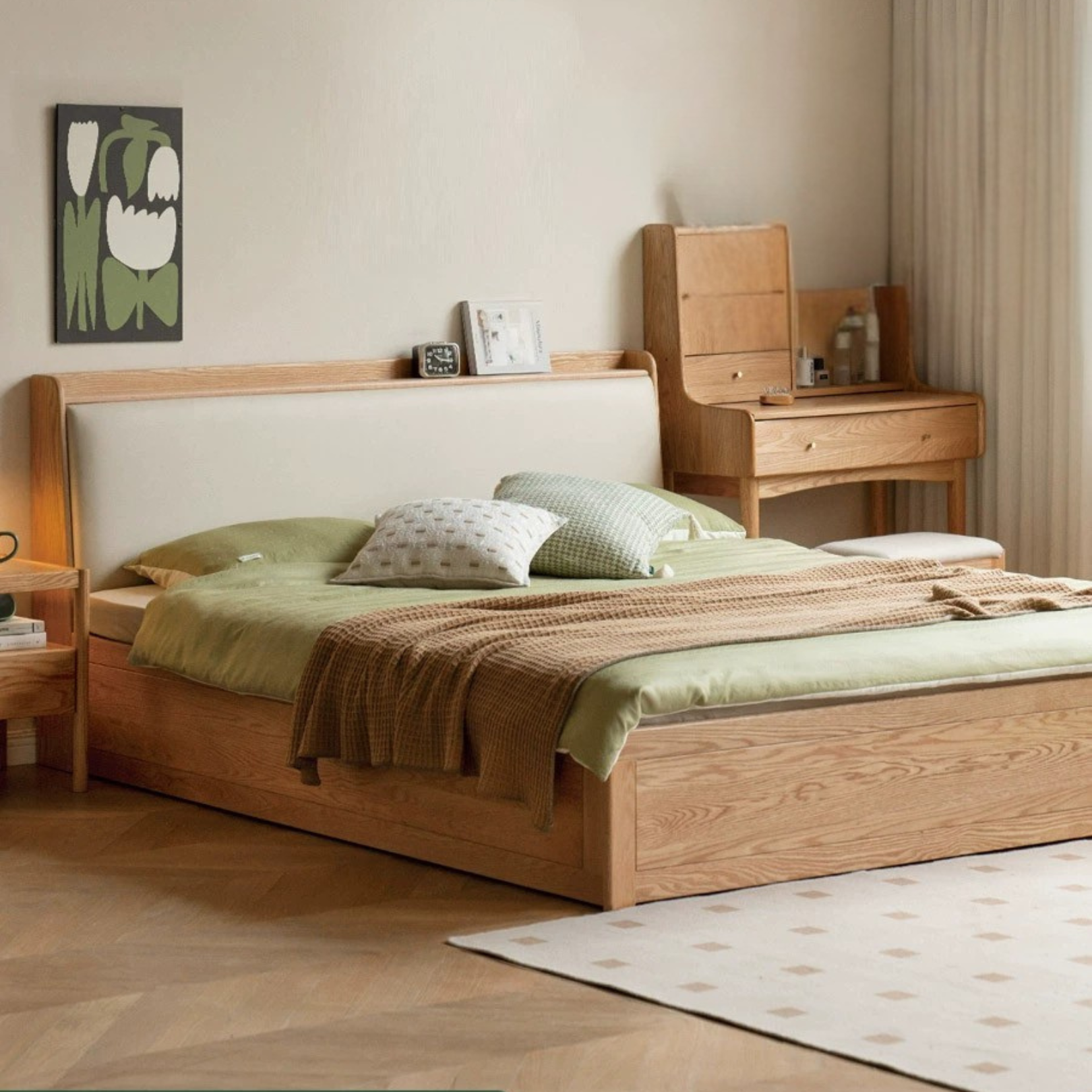 Oak Solid Wood Box Bed Storage Bed technology cloth, fabric