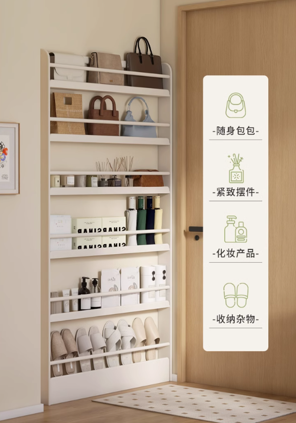 Rubber Solid Wood Cream Style Corner Storage Bookshelf.