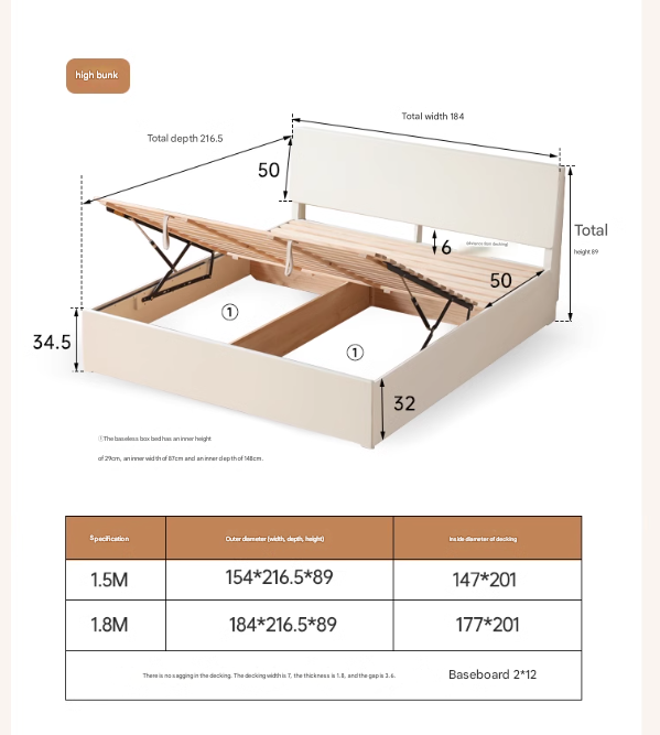 Rubber Wood,Poplar Solid Wood Box Bed, Cream Storage Bed