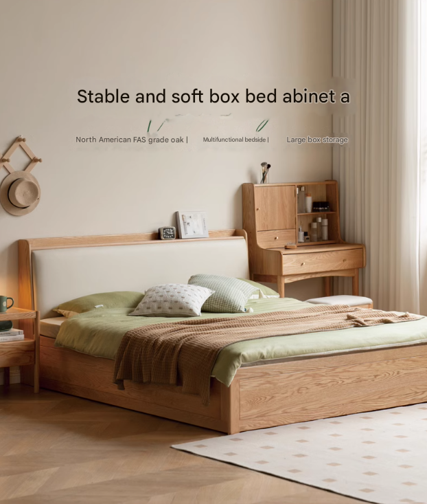 Oak Solid Wood Box Bed Storage Bed technology cloth, fabric