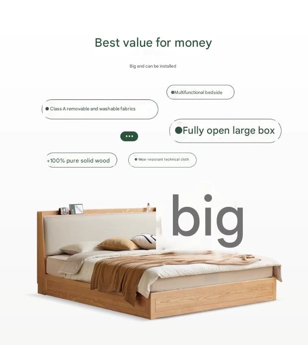 Oak Solid Wood Box Bed Storage Bed Technology Loth, Fabric