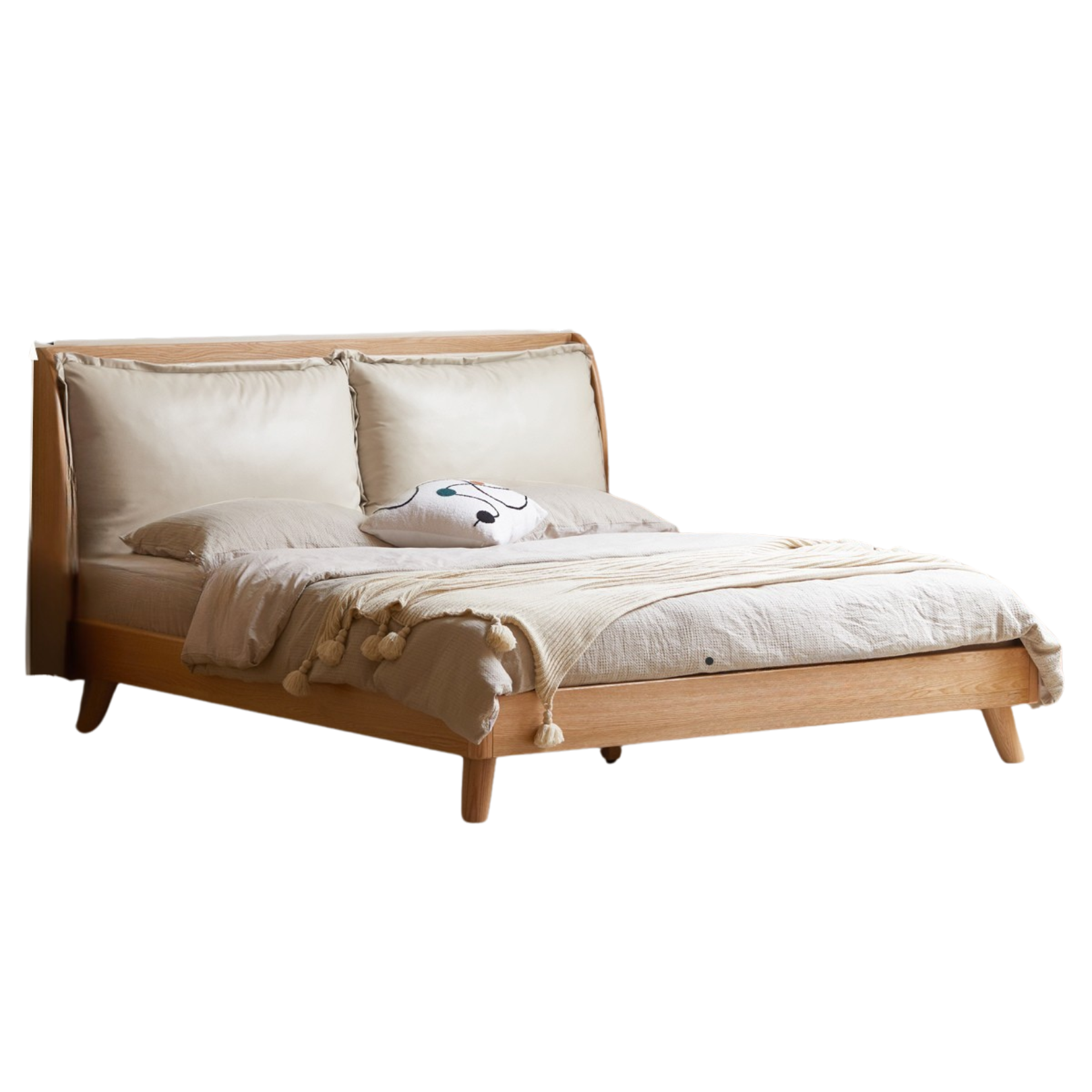 Oak Solid Wood Top Grain Leather, Technical Cloth ,Fabric Bed