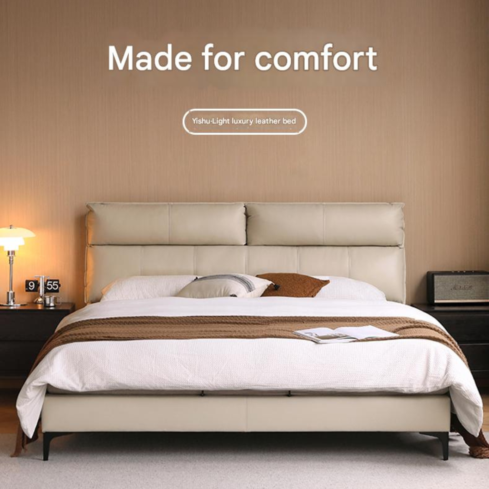 Cow Leather Bed ,Technology Cloth Wood Bed