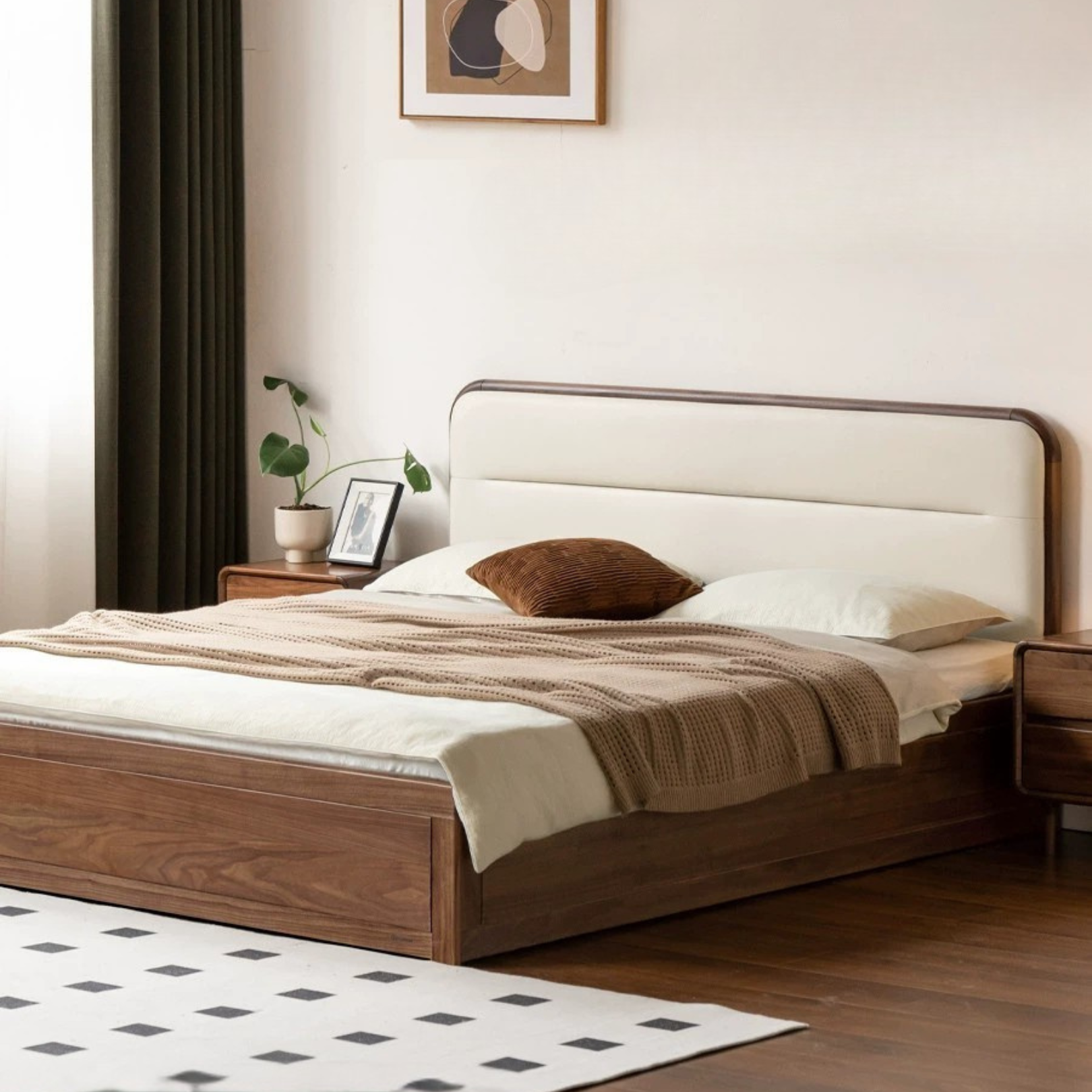 Black walnut solid wood storage box bed technology cloth soft back